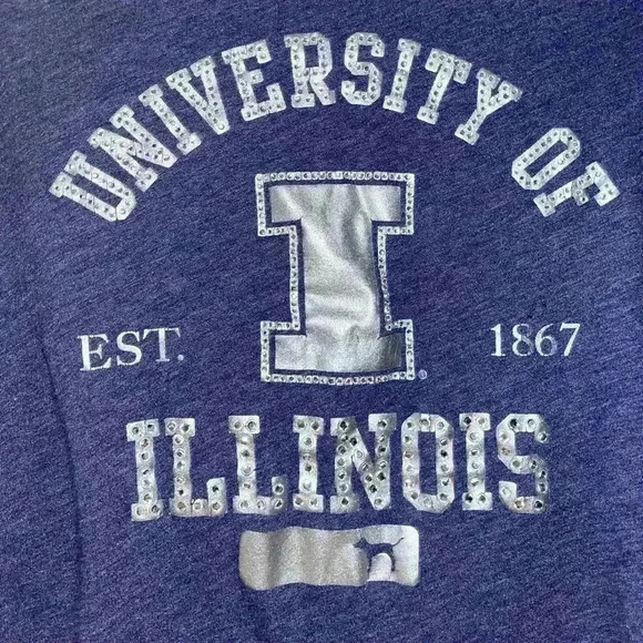 V.S. PINK Vintage Collegiate U of I shirt blue & silver w/ rhinestones size S - Picture 3 of 4